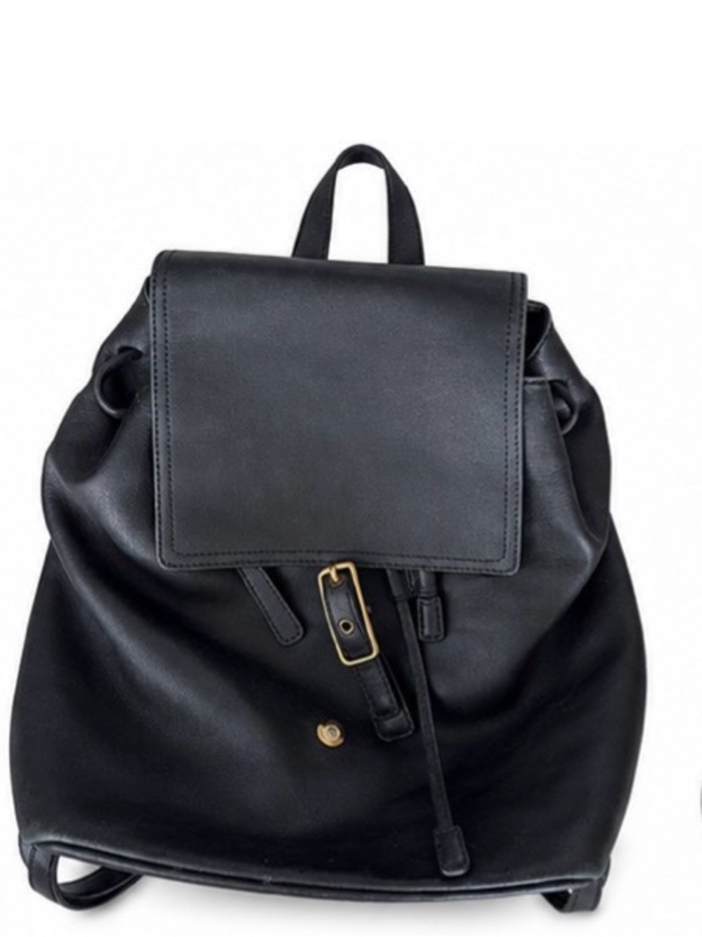 Coach Black Leather Drawstring Backpack with Gold Hardware